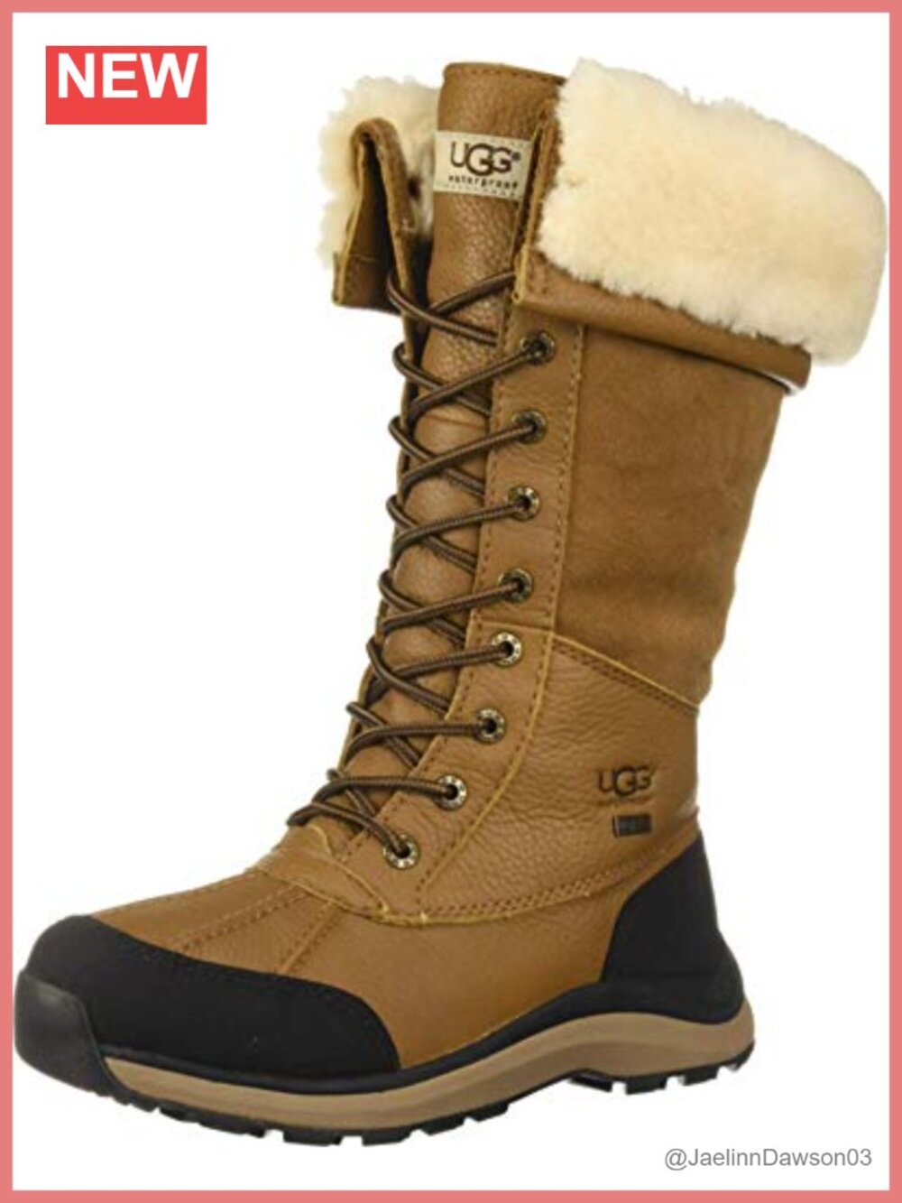 Women's Tall Winter Snow Boots Waterproof Leather Lace-Up Mid-Calf
